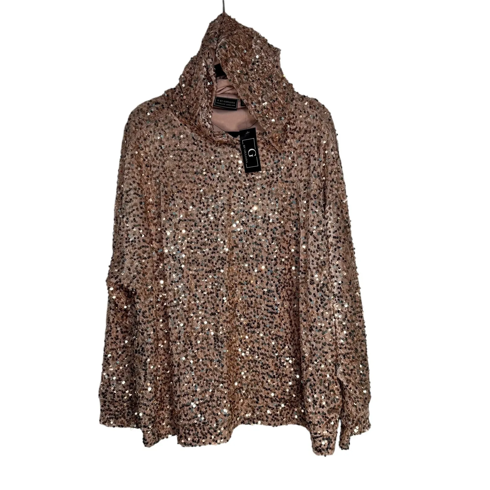 G by Giuliana Black Label Women's 3X Rose Gold Sequin Hoodie Top - Image 8