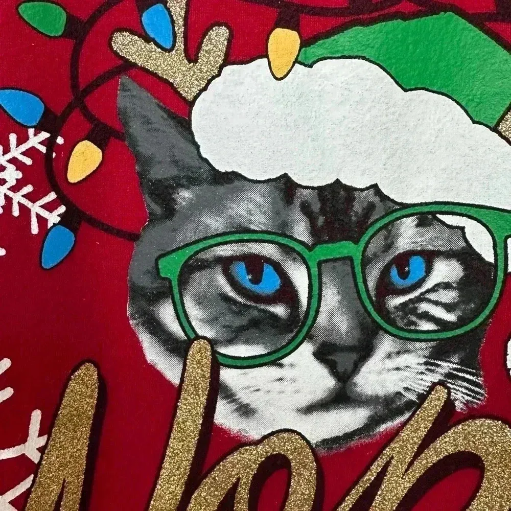 Ho Ho Nope Cat Ugly Christmas Sweater, Red Holiday Sweater, Glitter, Size Med - Image 15