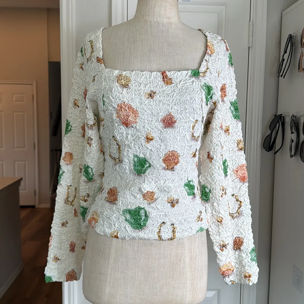 Saks Potts horseshoe and shell crinkle long sleeve top White Size M - Image 2