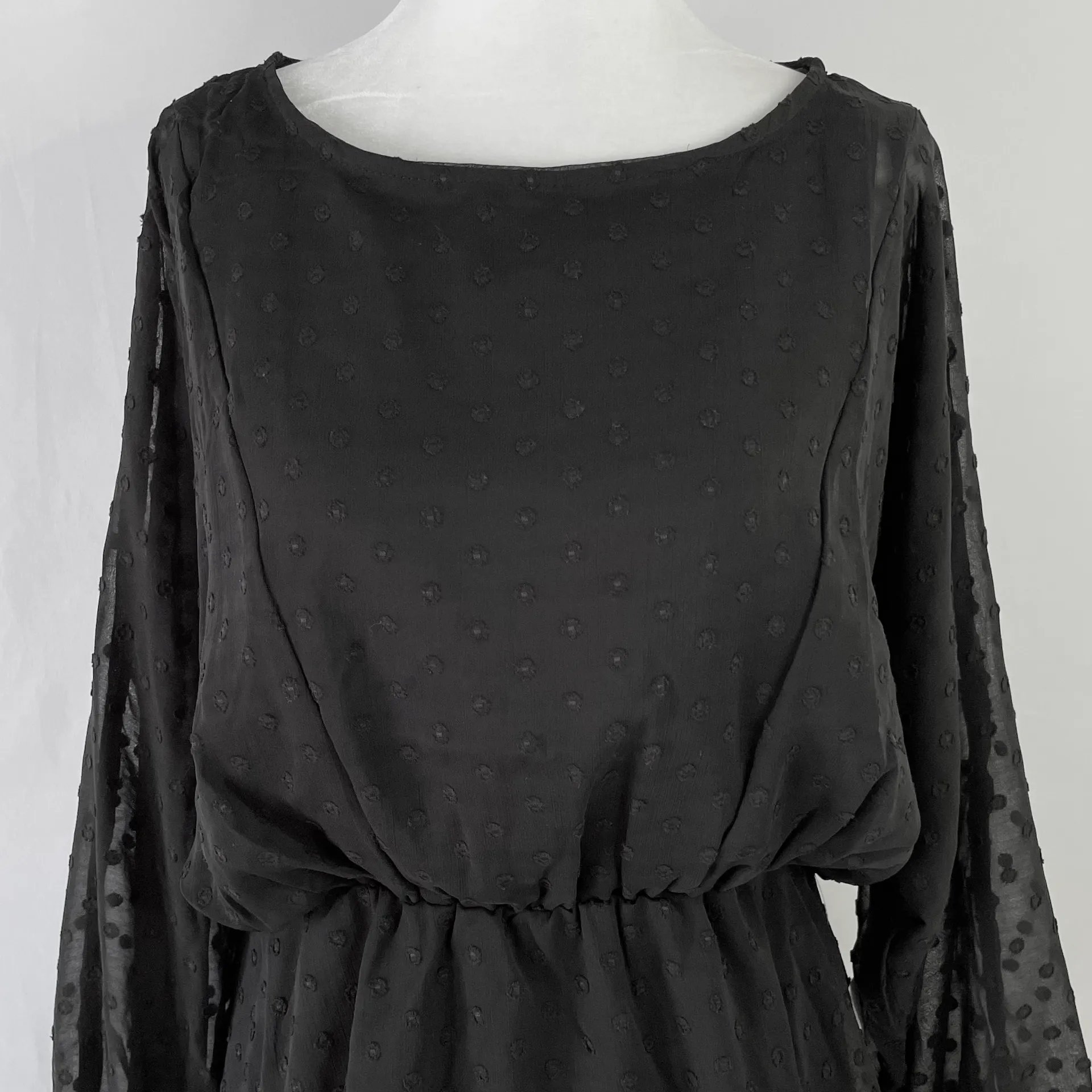 New Lumiere Swiss Dot Dolman Long Sleeve Mini Dress Black - Image 3