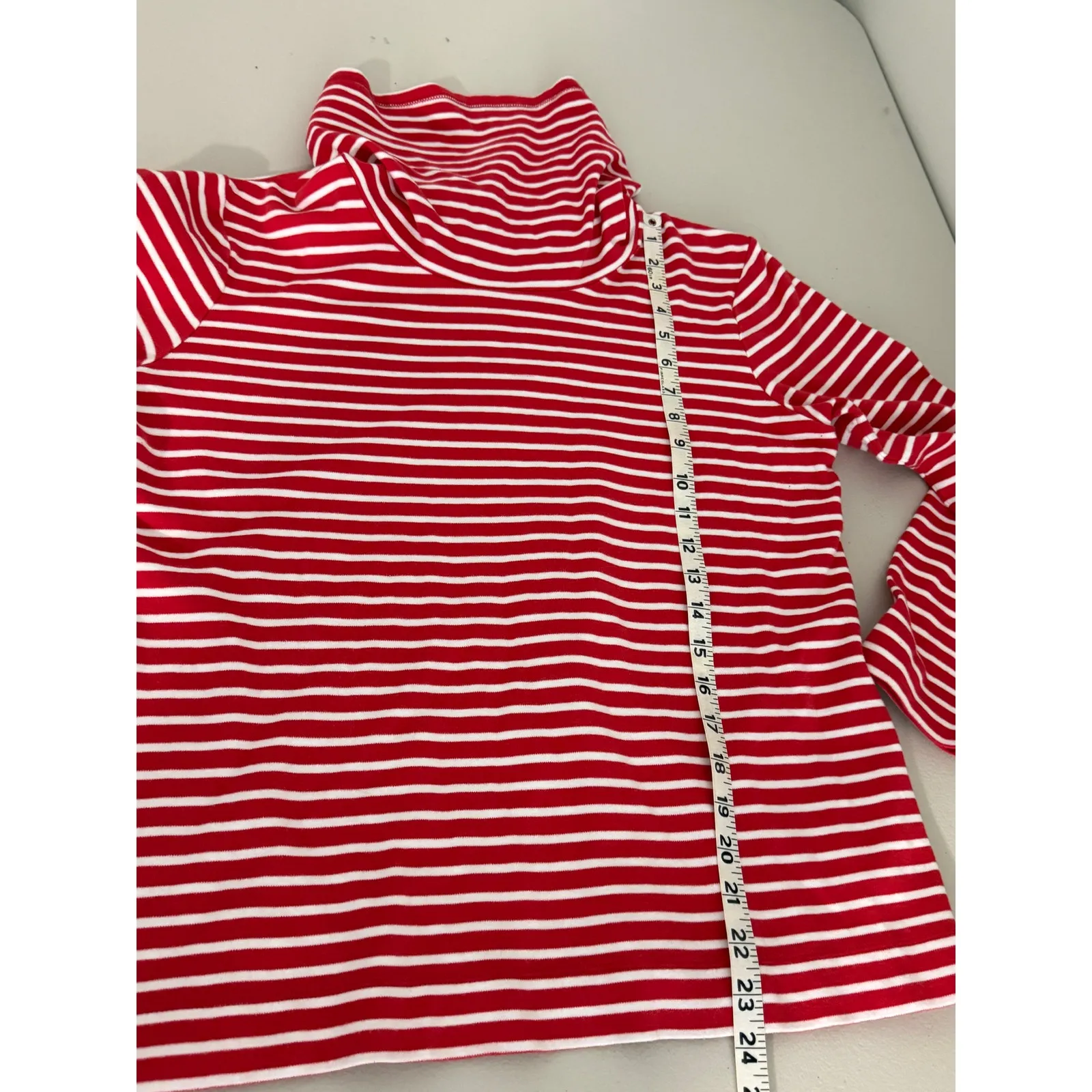 Women's Red White Stripe Cowl Neck 100% Cotton Long-sleeved Shirt Top L Holiday - Image 6