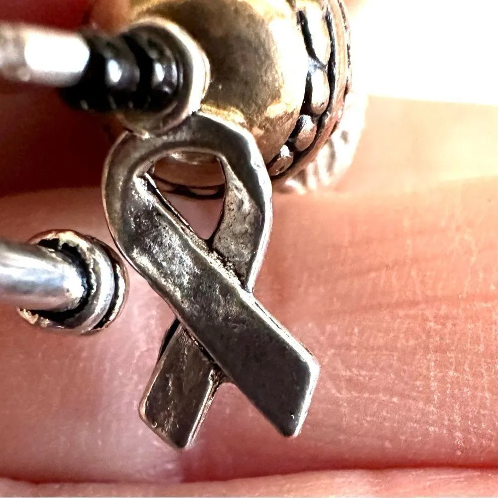 Silver/gold/rose tone bracelet with breast cancer awareness charm - Image 3