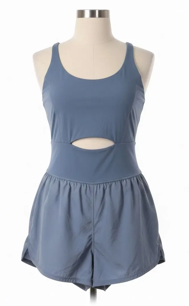 Free People Movement Righteous Runsie Bodysuit Romper Blue Stone Crossback Sport Size M - Image 1