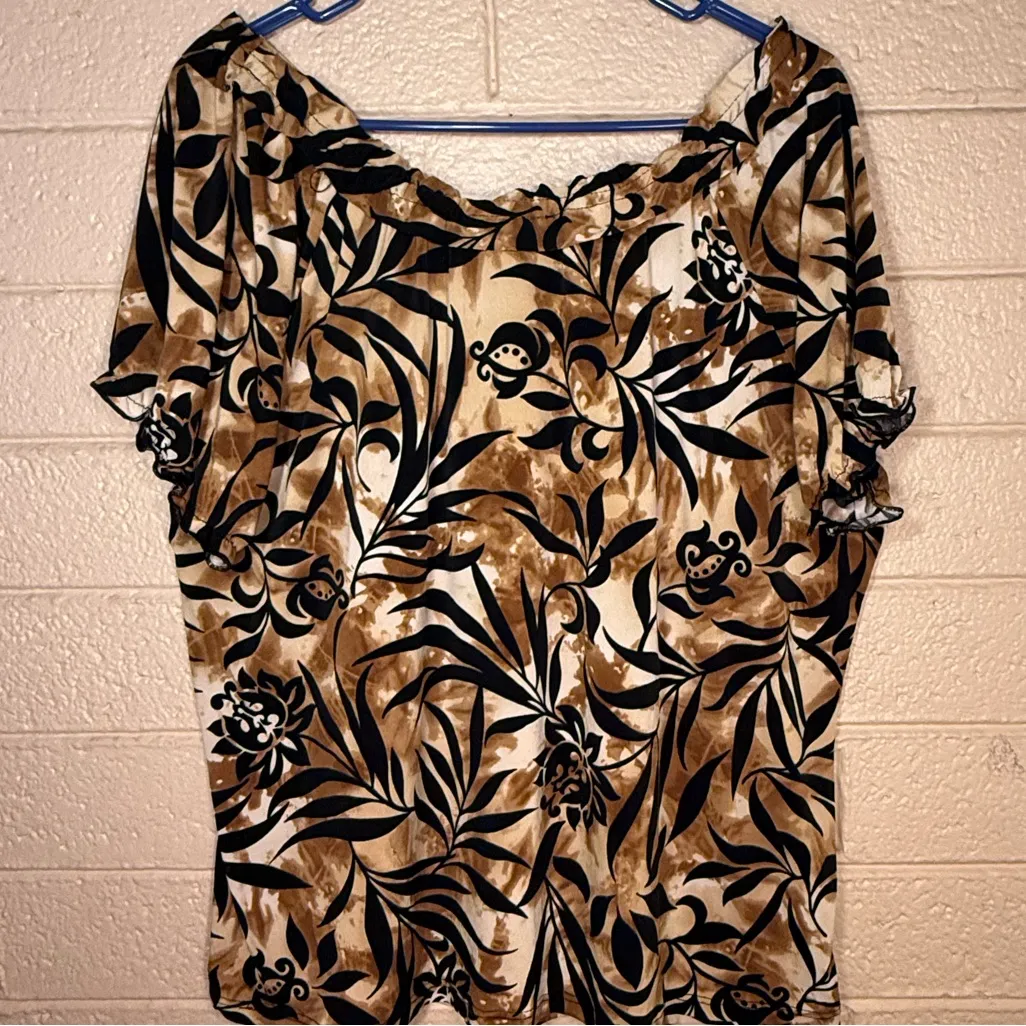 Claudia Richard Tan and Black Patterned Dress Brown Size 2X - Image 2