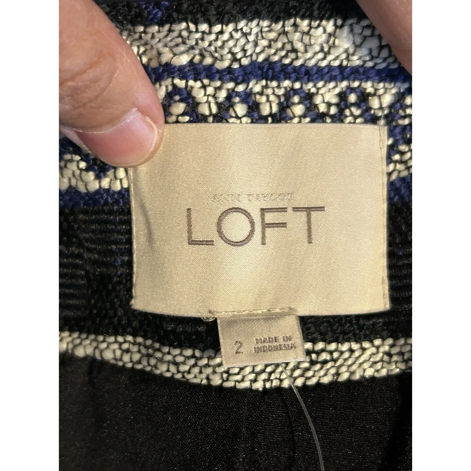 Loft Siesta Aztec Fringe Zip Blazer Jacket Blue Black White Woven Tweed Size 2 - Image 5