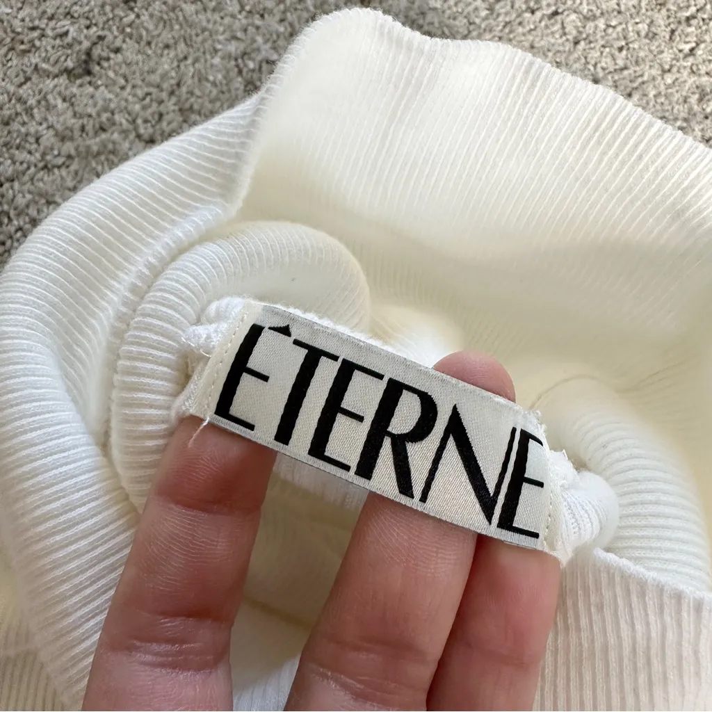 Eterne Women’s Cropped Fitted Turtleneck Top Butter Ribbed Soft Jersey Cream L White Size L - Image 8