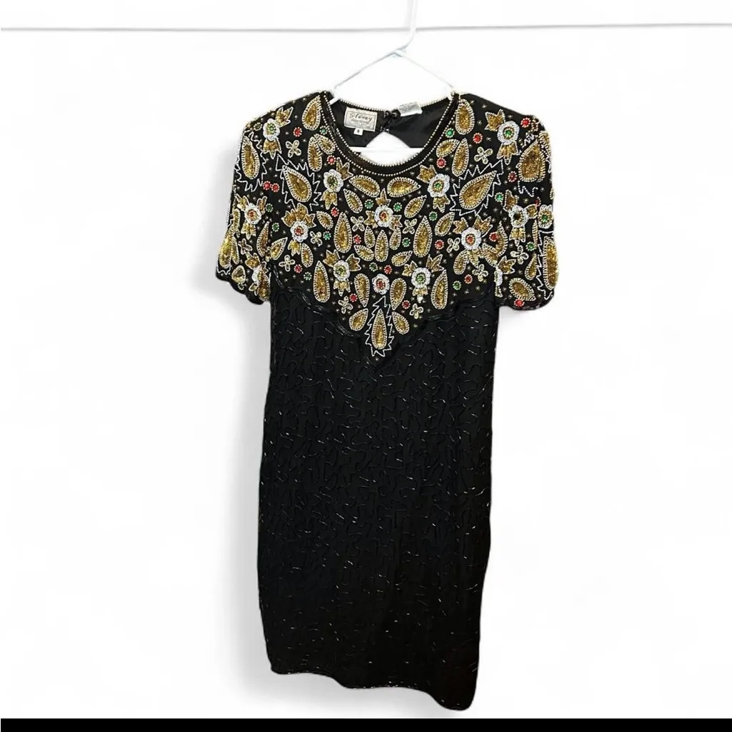 Vintage 80s/90s
Stenay Silk Beaded Sequin Party Dress |
Size 8 Gold - Image 2