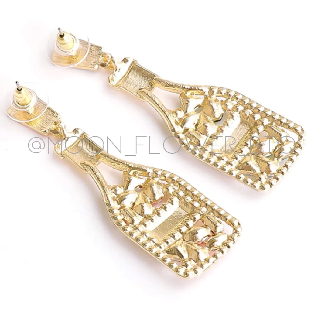 Pink Champagne Bottle Earrings Gold - Image 5