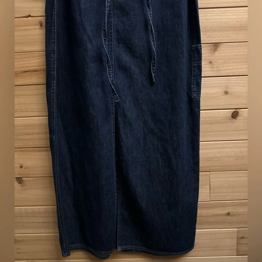 Vintage Jones Jeans Size Large Denim Cotton Dark Rinse Tie Back Maxi Dress Blue - Image 8