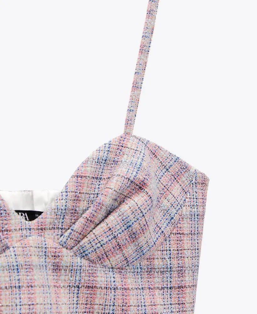 NWT ZARA CHECKERED CORSET CROP TOP BLOGGERS FAV LARGE - Image 9