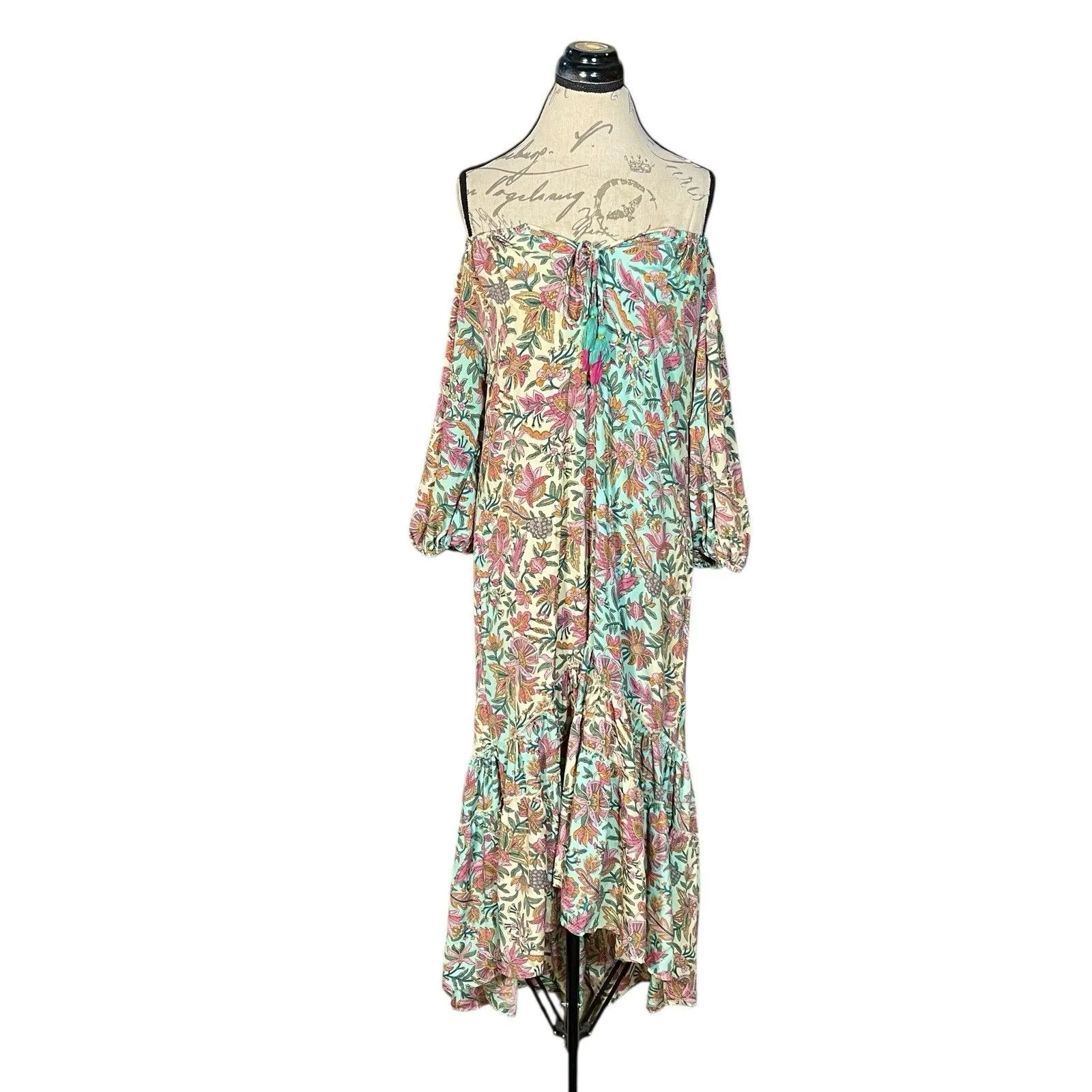 Womens Dress Maxi Floral Off Shoulder Mumu Cottagecore Bohemian Beach Soft Girl Size M - Image 2
