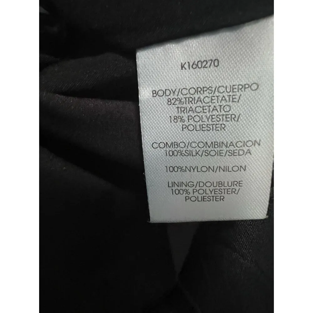 Kay Unger Cocktail Mini Dress Black Sz 4 Lace Sleeve Satin Tie Neck Retail $318 - Image 9