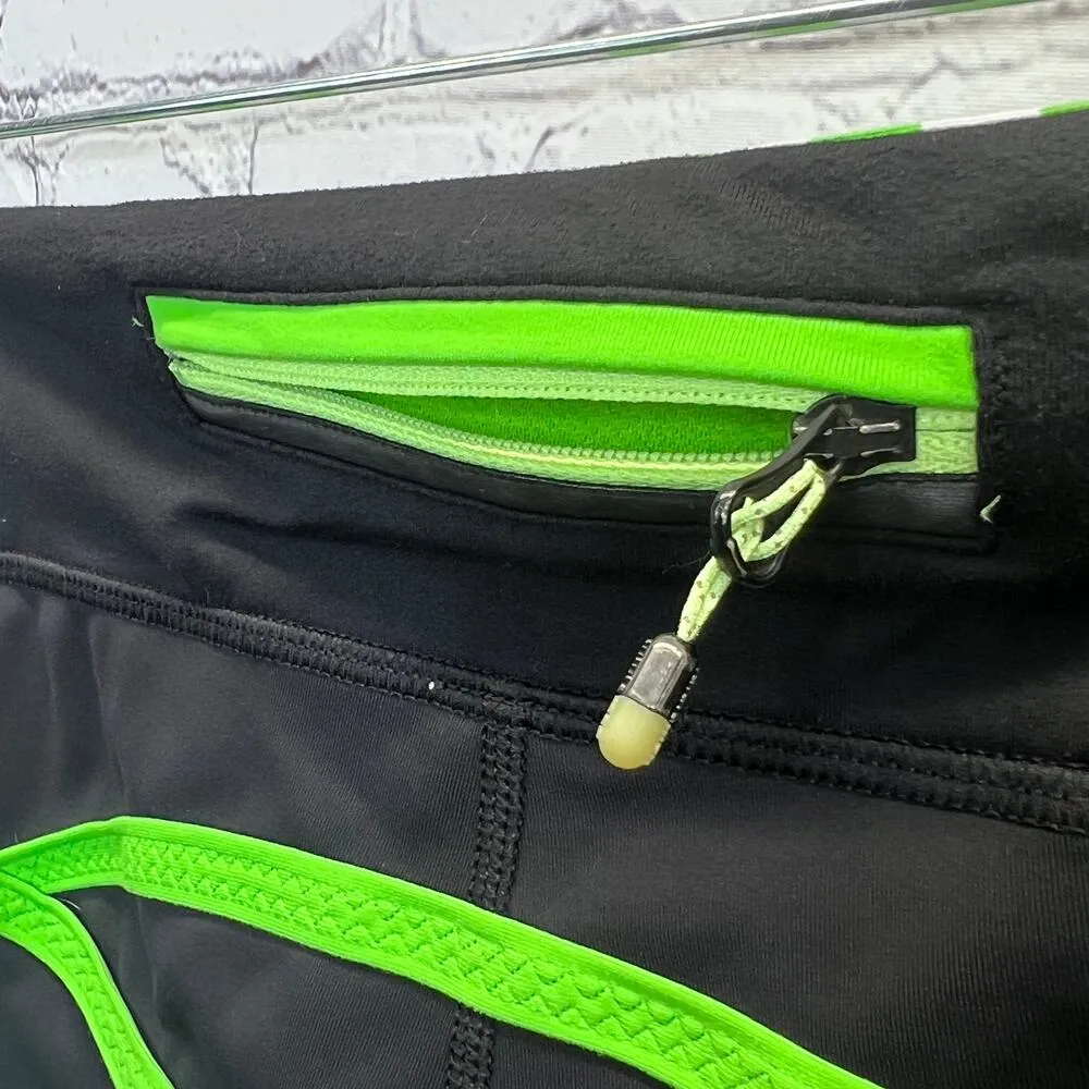 Lululemon Align Cropped Leggings Black Green 6 Zip Pocket Reflective Workout - Image 7