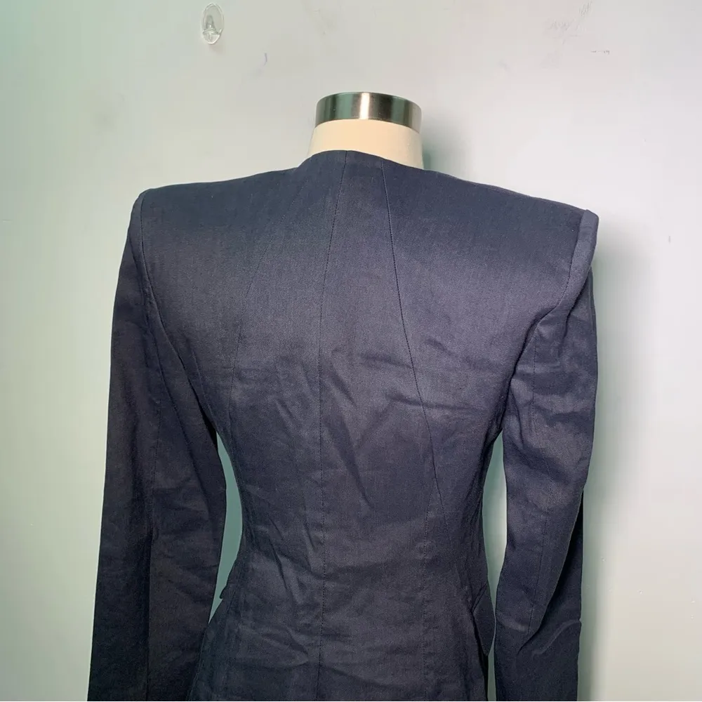 ZARA NWT BLOGGER FAV DRAPED JACKET DRESS SIZE XS Elegant Navy Wrap Dress linen - Image 11