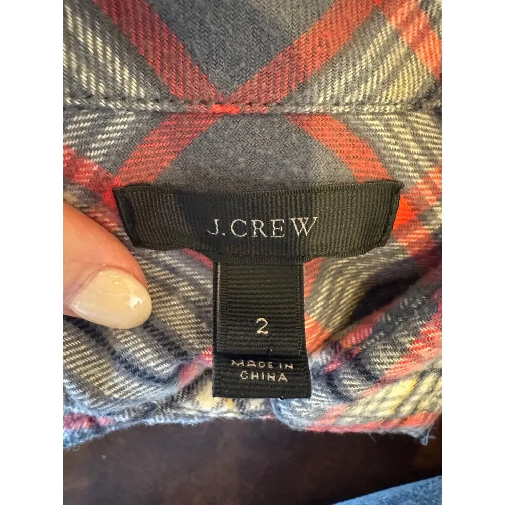 J Crew Shirt Women‎ 2 Gray Red Cotton Flannel Plaid Button Down Preppy Outdoor - Image 6