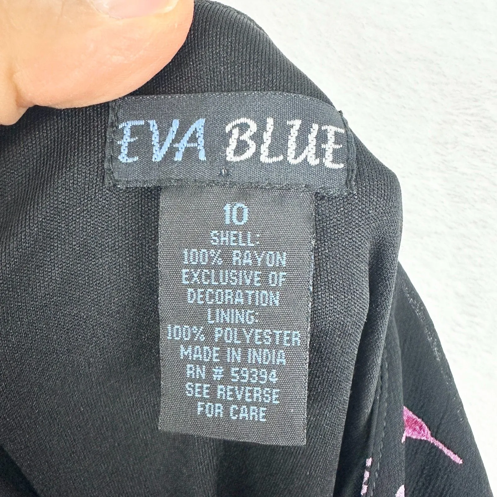 Vintage Eva Blue 90s Y2K Beaded Mini Dress Size 10 Whimsigoth Fairy 00s Floral Black - Image 6