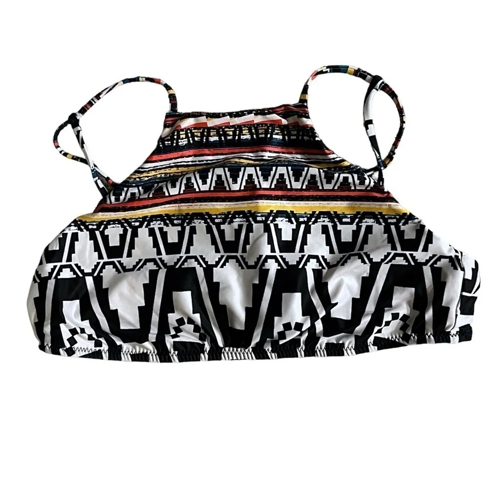 BECCA by Rebecca Virtue Primitive Journey High neck  swim top,tassled tie,size L - Image 4