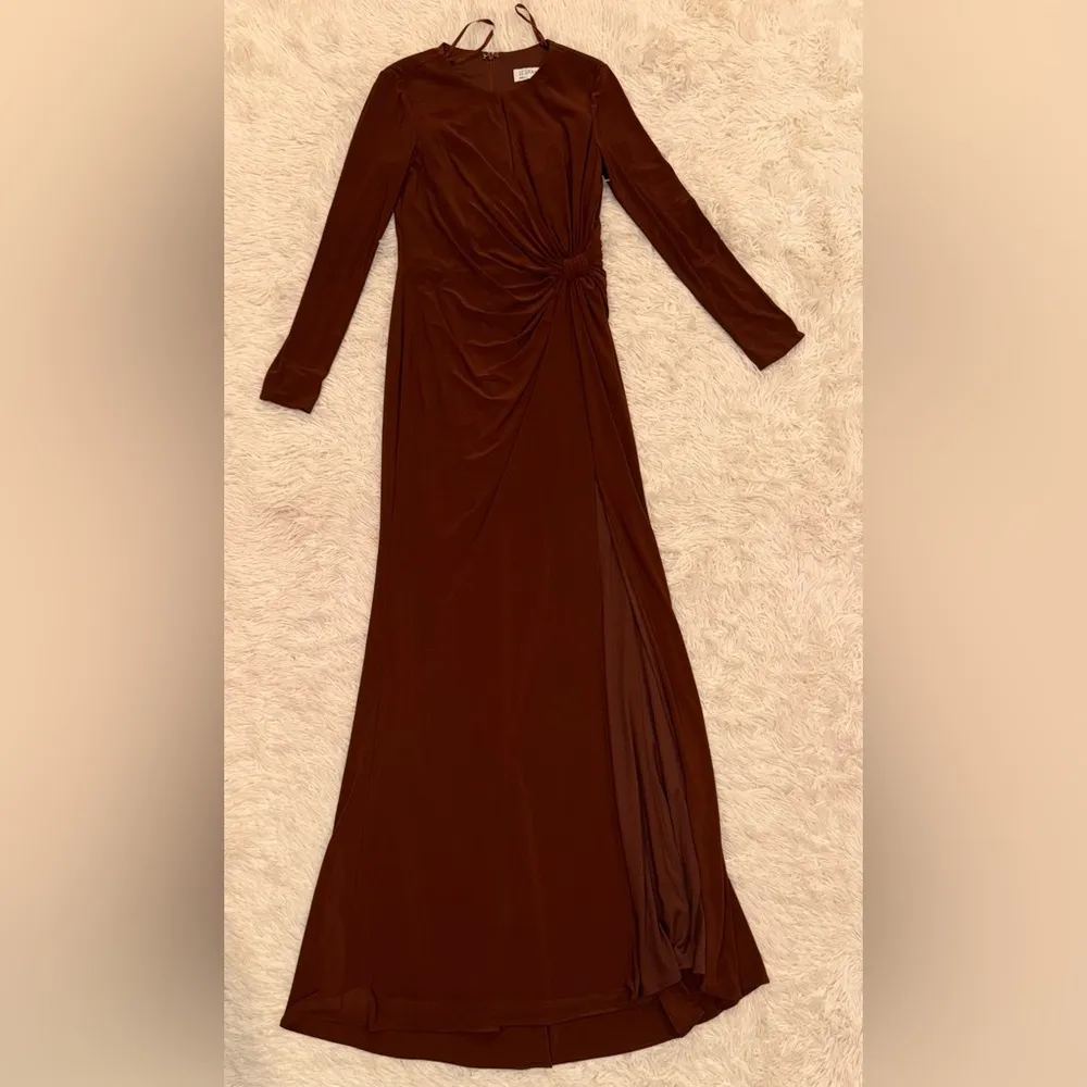 NWOT Mac Duggal Chocolate 55708 Long Sleeve Keyhole Draped Jersey Maxi Gown 2 - Image 5