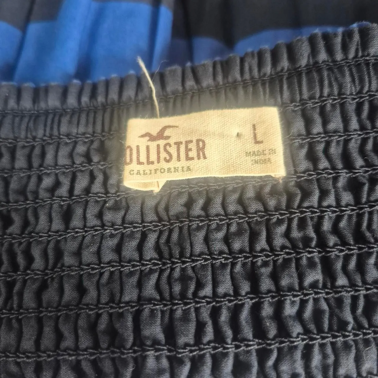 Hollister Blue & Black Striped Strapless Peplum Top Y2K Size Large - Image 4