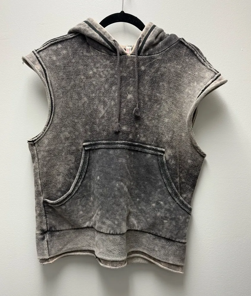 Free People Movement Low Valley Sleeveless Pullover Hoodie, Gray Bleach |Size XS - Image 1