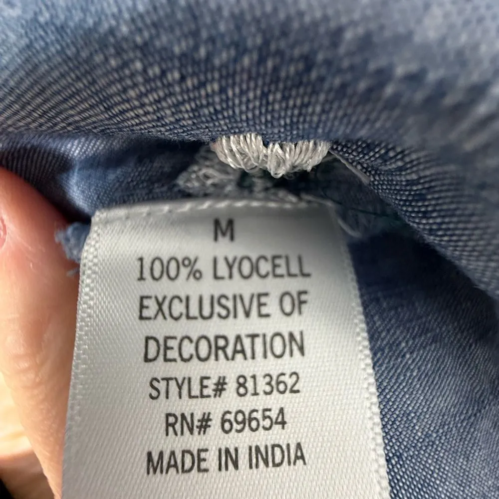 Harper Heritage Denim Ruffled Tank Top with Floral Embroidery | M - Image 4