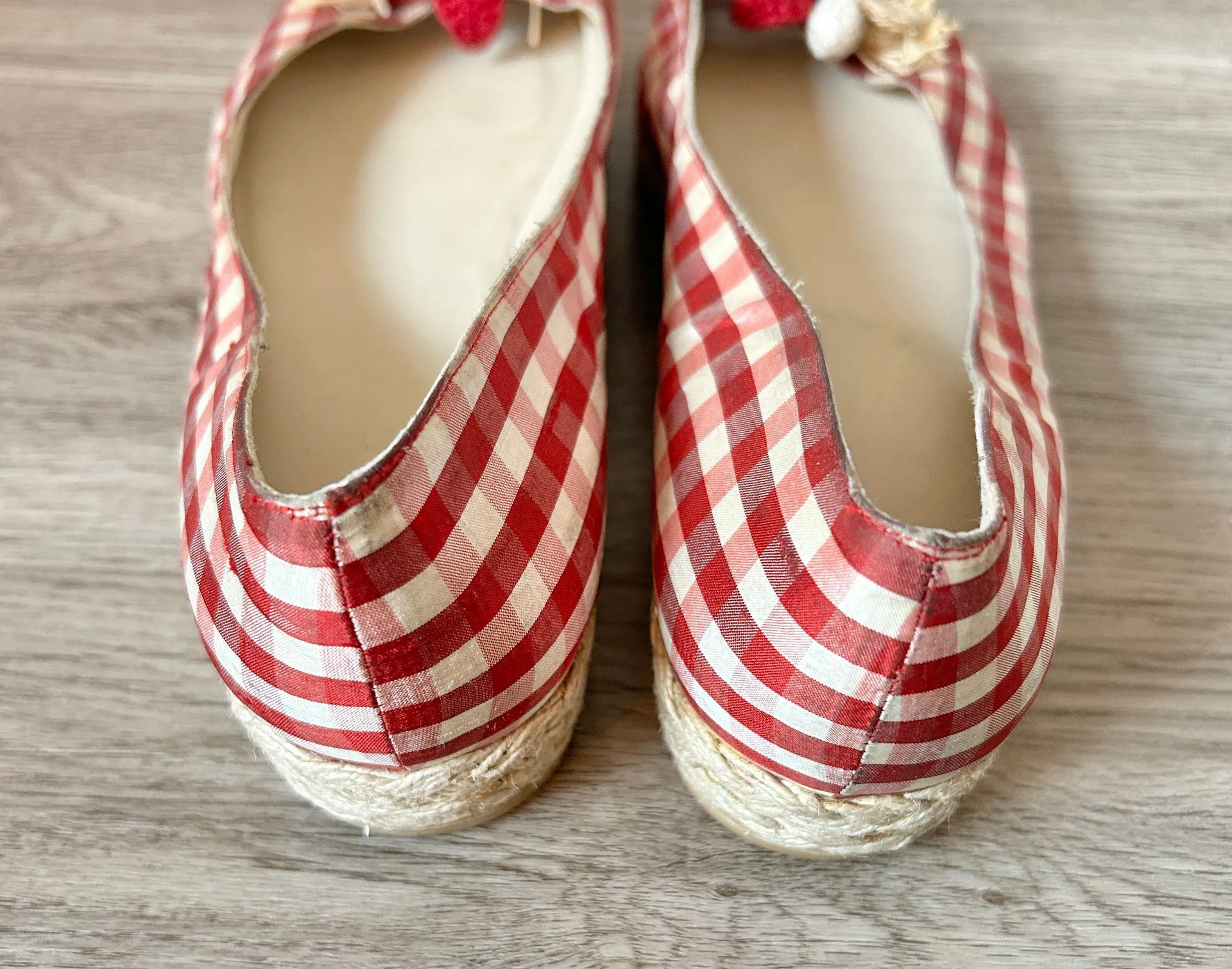 Stuart Weitzman Espadrilles Flats Safflower Gingham Peep Toe Slip-on Size 8.5 - Image 6