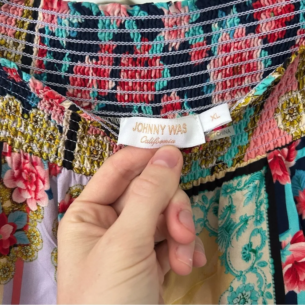 Johnny‎ Was JAPER SMOCKED WAIST PANT Floral Patchwork Wide-Leg Pants - Image 5