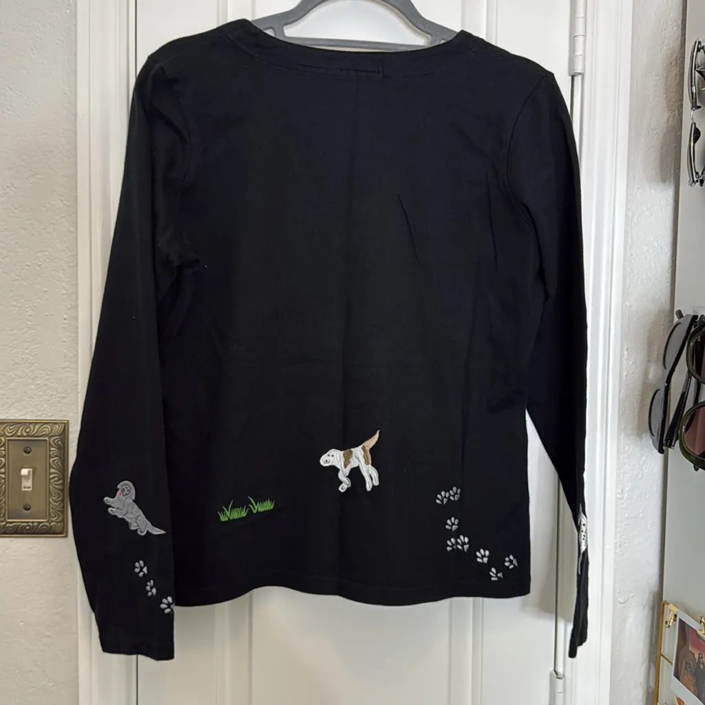 Michael Simon dog embroidered button down cotton cardigan Black - Image 6