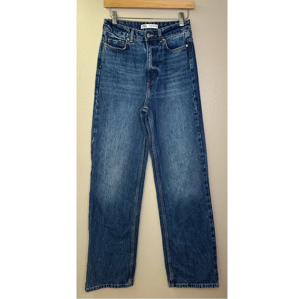 NEW Zara High Rise Straight Jean Full Length Classic Blue Denim - Image 8