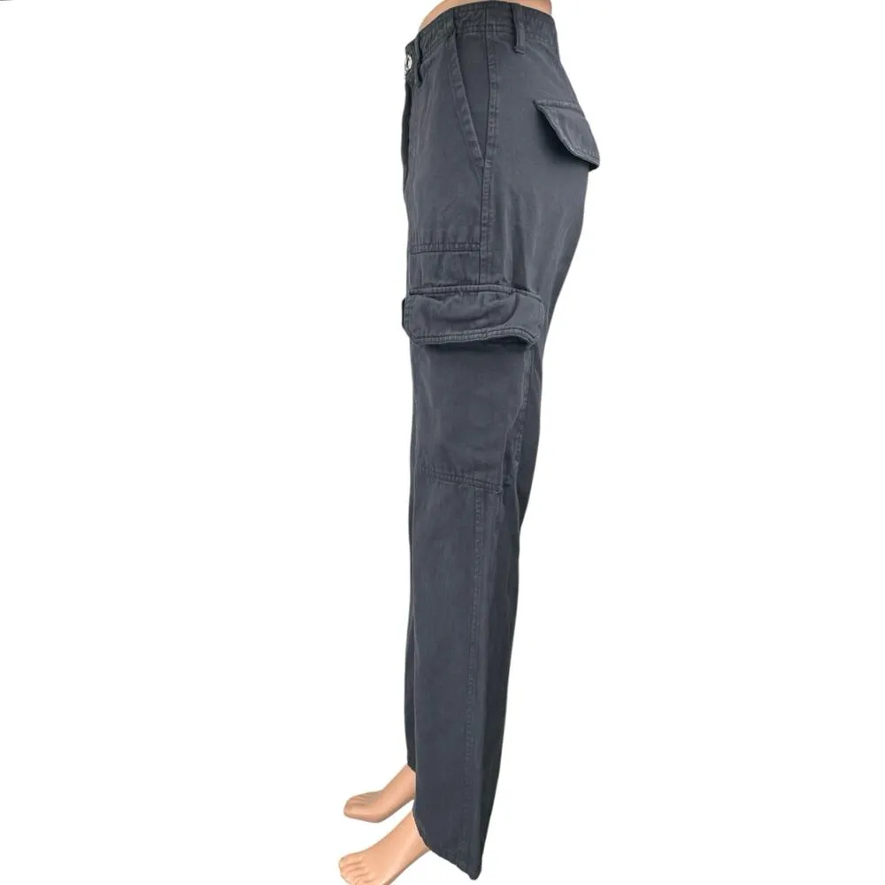 Zara Women's Gray Straight Wide Leg High Rise Cargo Trousers Denim Jeans Pants 2 - Image 2