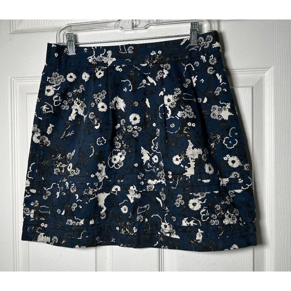 Ann Taylor Loft Skirt Womens Size 2‎ Petite Floral Blue Cream - Image 2