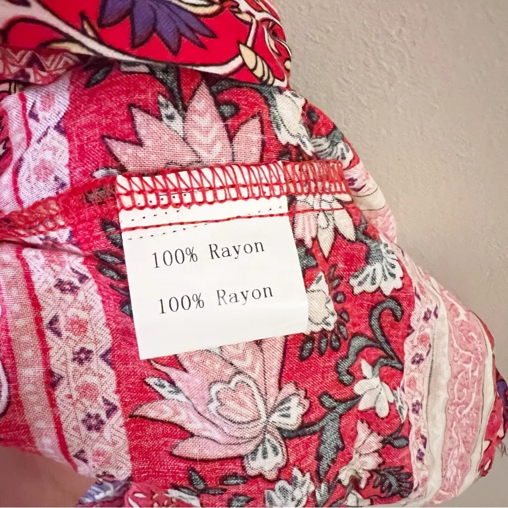 Halcyeen Red Floral Wrap Dress Midi Unlined Size XL NEW V - Image 6