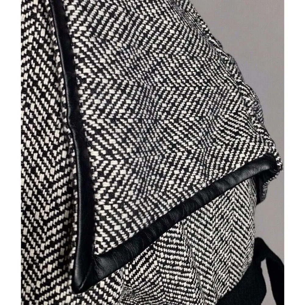 NEW Womens Black White Herringbone Belted Wrap Faux Wool Coat Shawl Collar L Size L - Image 6