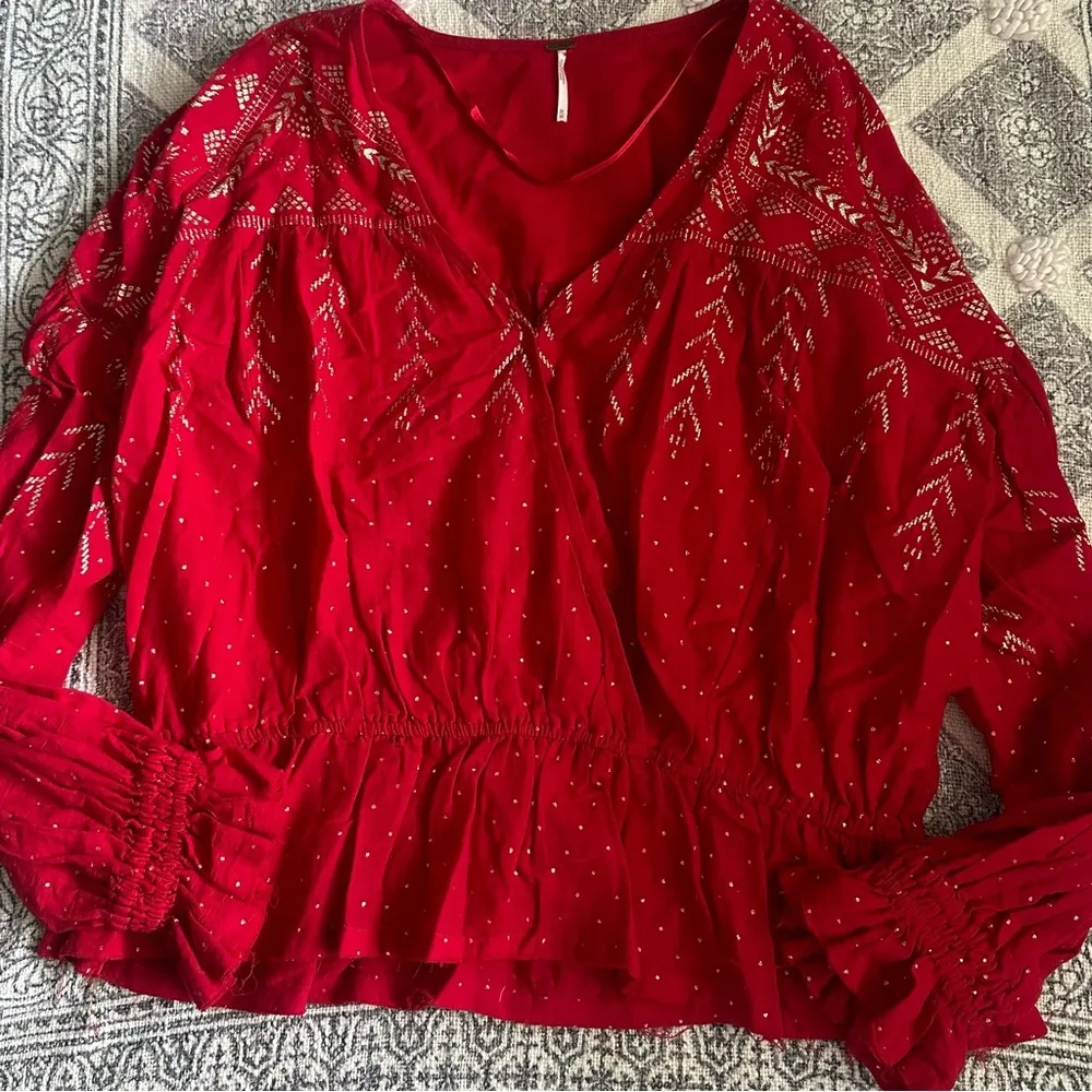 Free People Counting Stars Red Peasant Top - Image 3