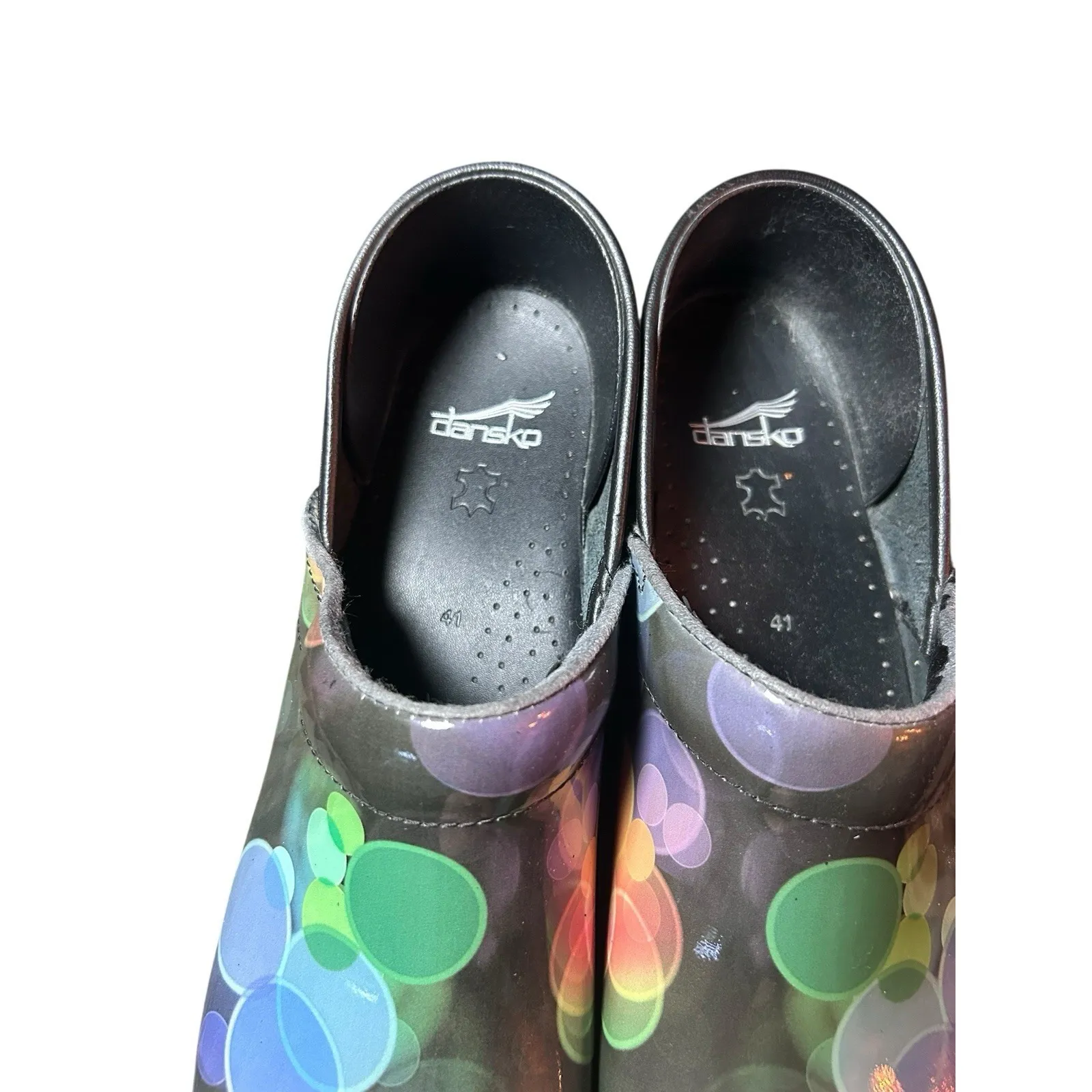 Dansko Womens Clogs Shoes Slip Ons‎ Size 41 Black With Multi Colored Bubbles - Image 6