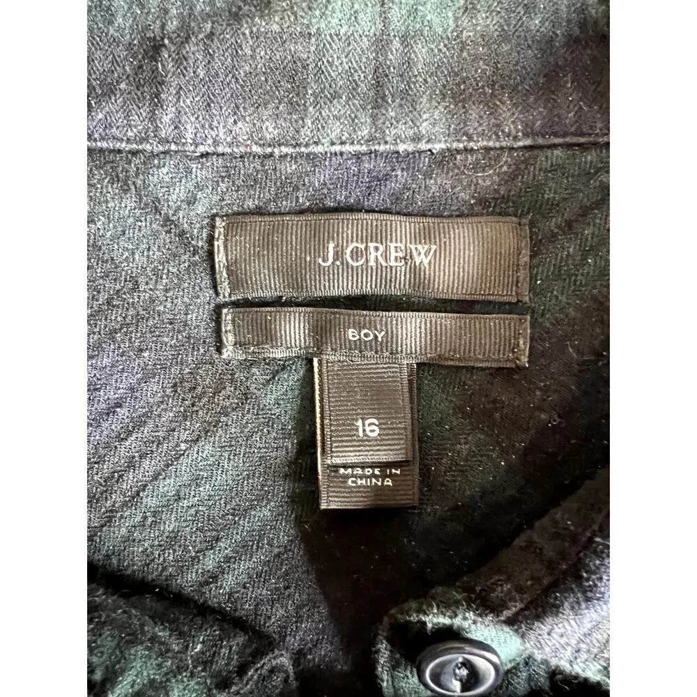 J.Crew women's size 16 shirt green plaid boyfriend fit dark academia plaid - Image 7