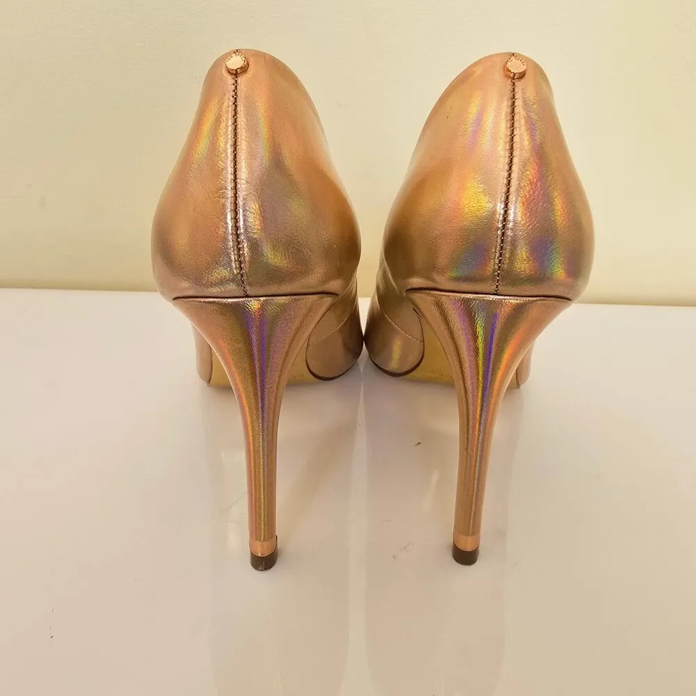 Ted Baker Pink Gold Iridescent Leather Heels Rhinestones Women's Size EU 37 6.5 - Image 8