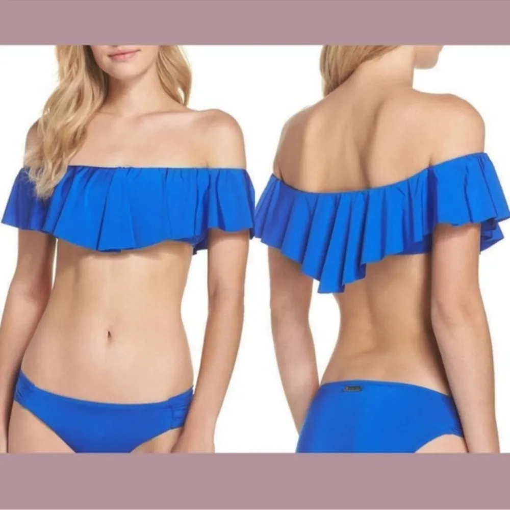 Trina Turk off the shoulder ruffle top in blue - Image 3