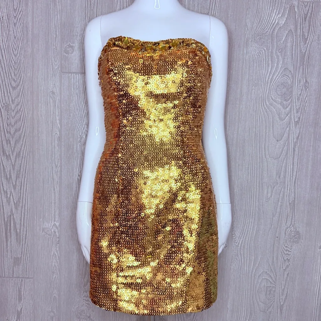 Square sequin lime riva midi dress with rhinestone gold dress sleeveless 4 - Image 3