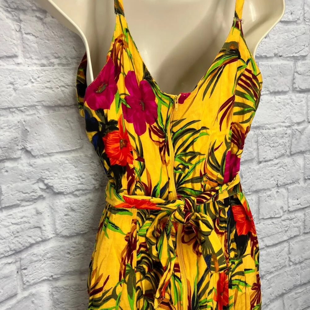 Vintage Sugar Co Hawaiian Yellow Floral Print Shorts Romper Size M Tie Belt Y2K Size M - Image 5