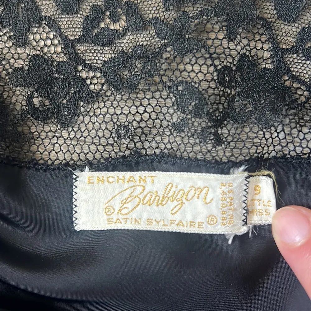 Barbizon Enchant Black Lace Vintage Satin Slip Dress Size 9 Brown - Image 4
