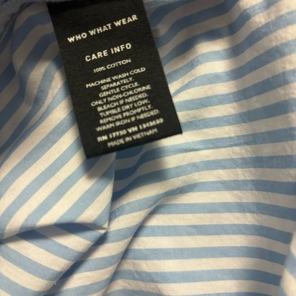 Long Sleeve Blue Vertical Striped Tie Neck blouse Size M - Image 6