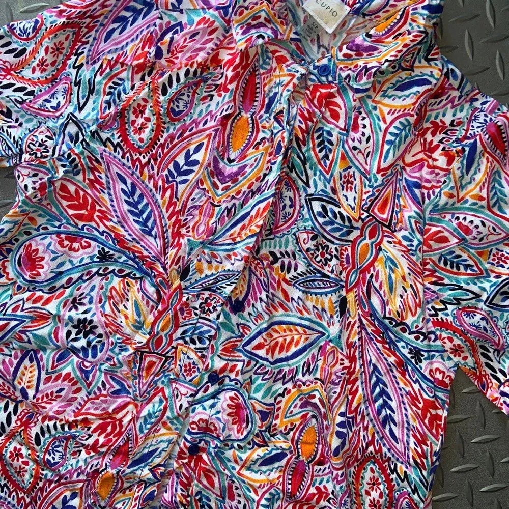 Cupio shirt dress printed colorful preppy classic floral spring button up tunic - Image 4