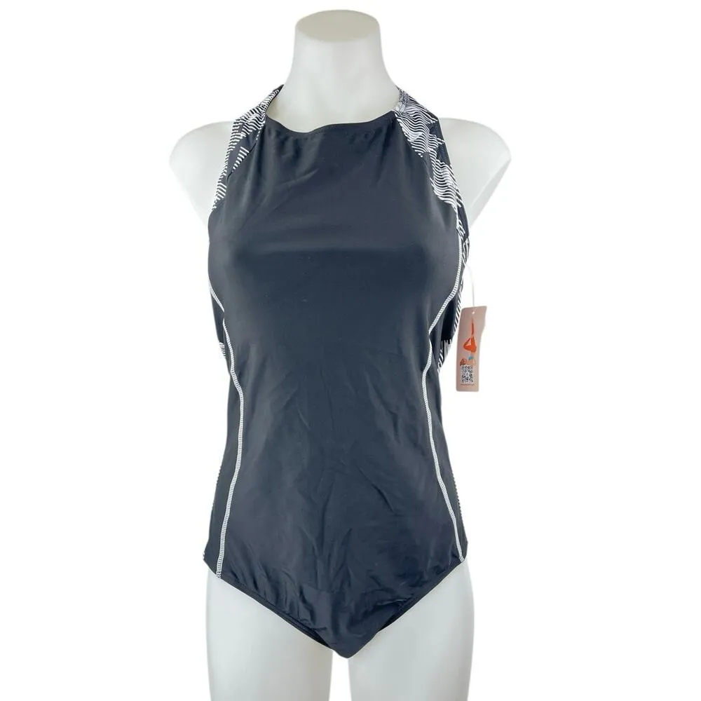 NEW Charmo Black Abstract Sleeveless Cutout Surf One Piece Swimsuit Swimwear XL - Image 2