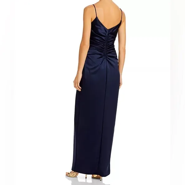 AQUA FORMAL Women’s Satin Ruched Gown Navy Sz 2 4819X NWT - Image 3