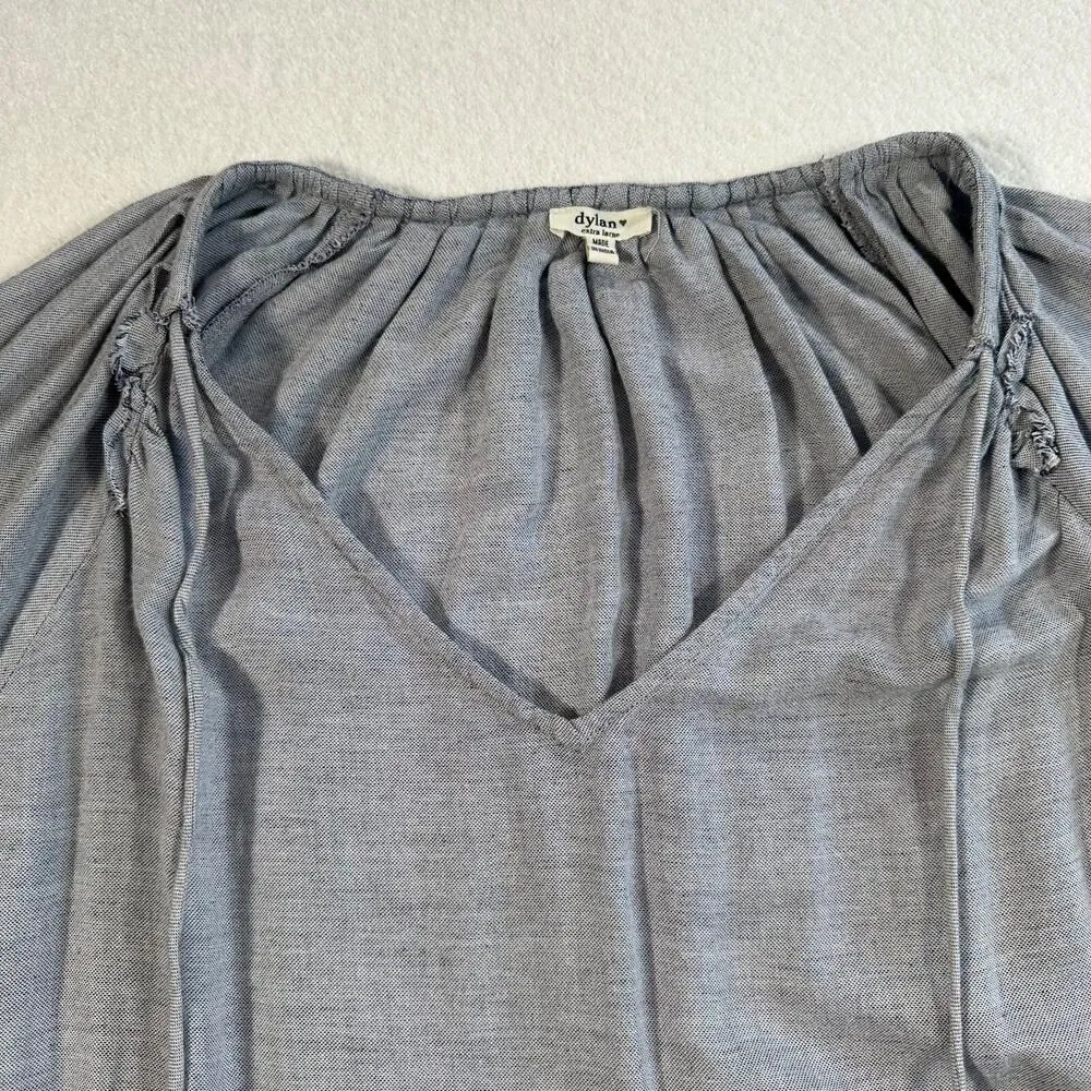 Dylan Tunic Top Womens X-Large Blue/Gray Stripe V-Neck Long Sleeve Boho Tassel - Image 8