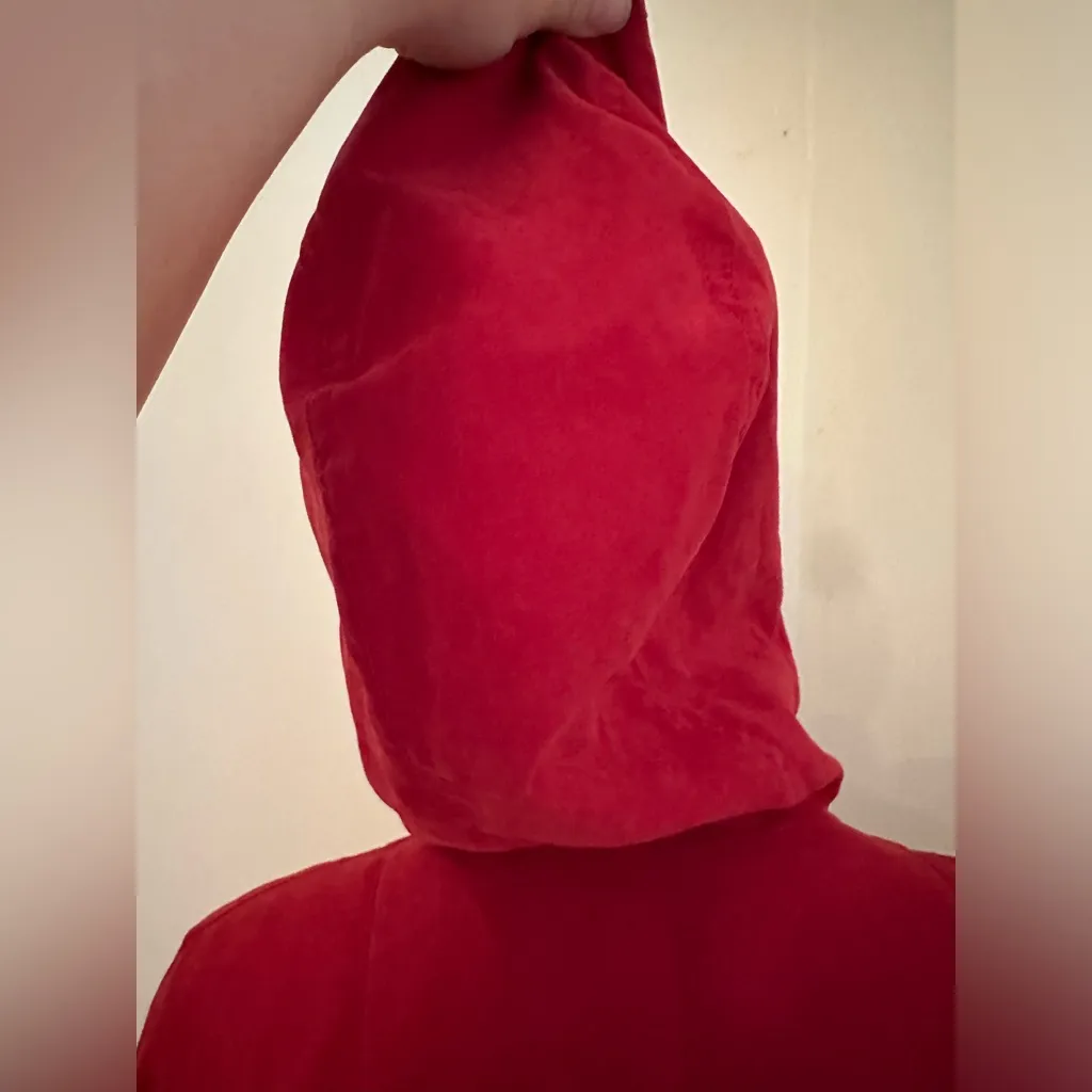 London Fog Red Double Breast Trench Coat. Black Velvet Accents With Tie. Sz 12 - Image 8