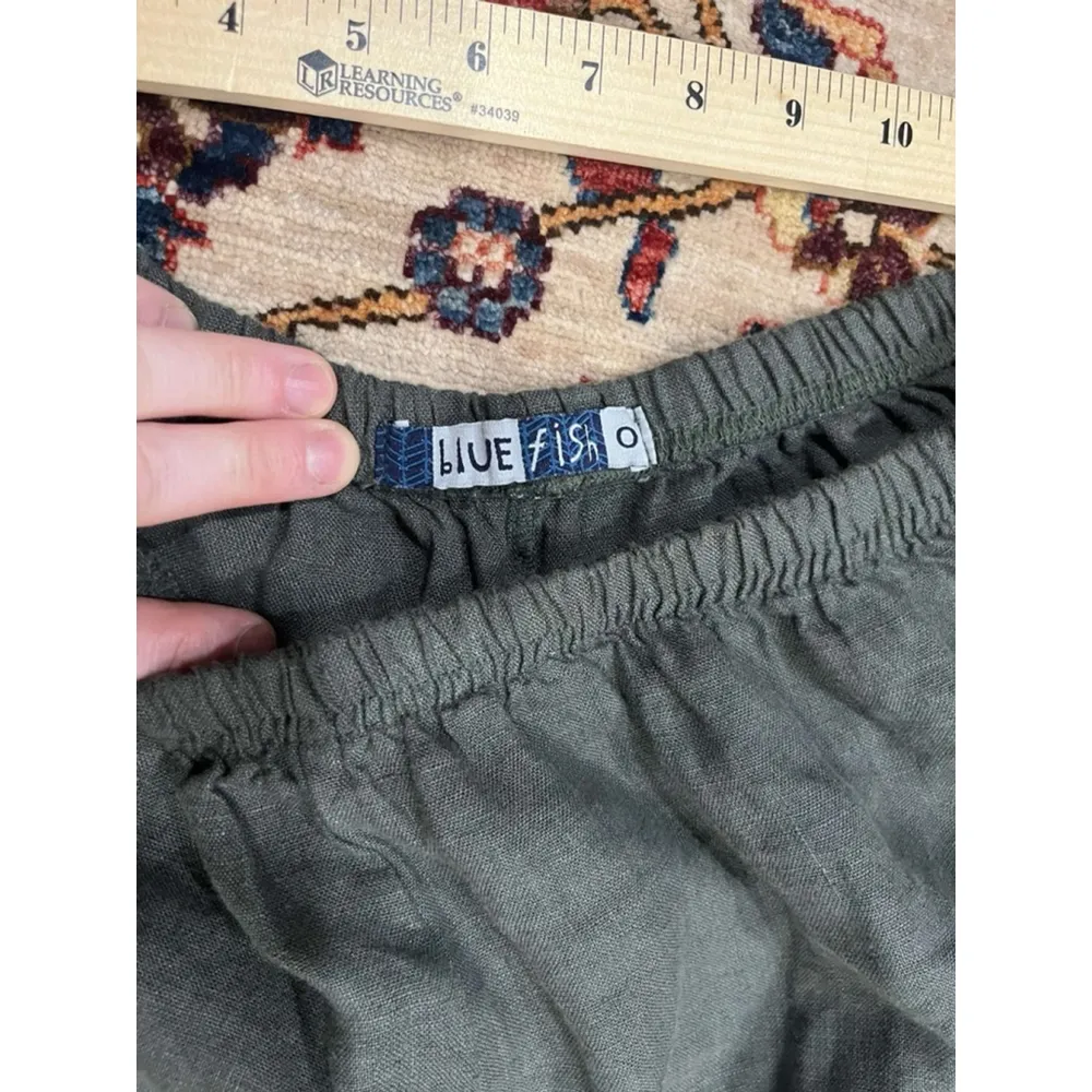 Vintage Blue Fish Pure Linen Lagenlook Green Barrel Baggy Pull On Pant Size 0 - Image 5