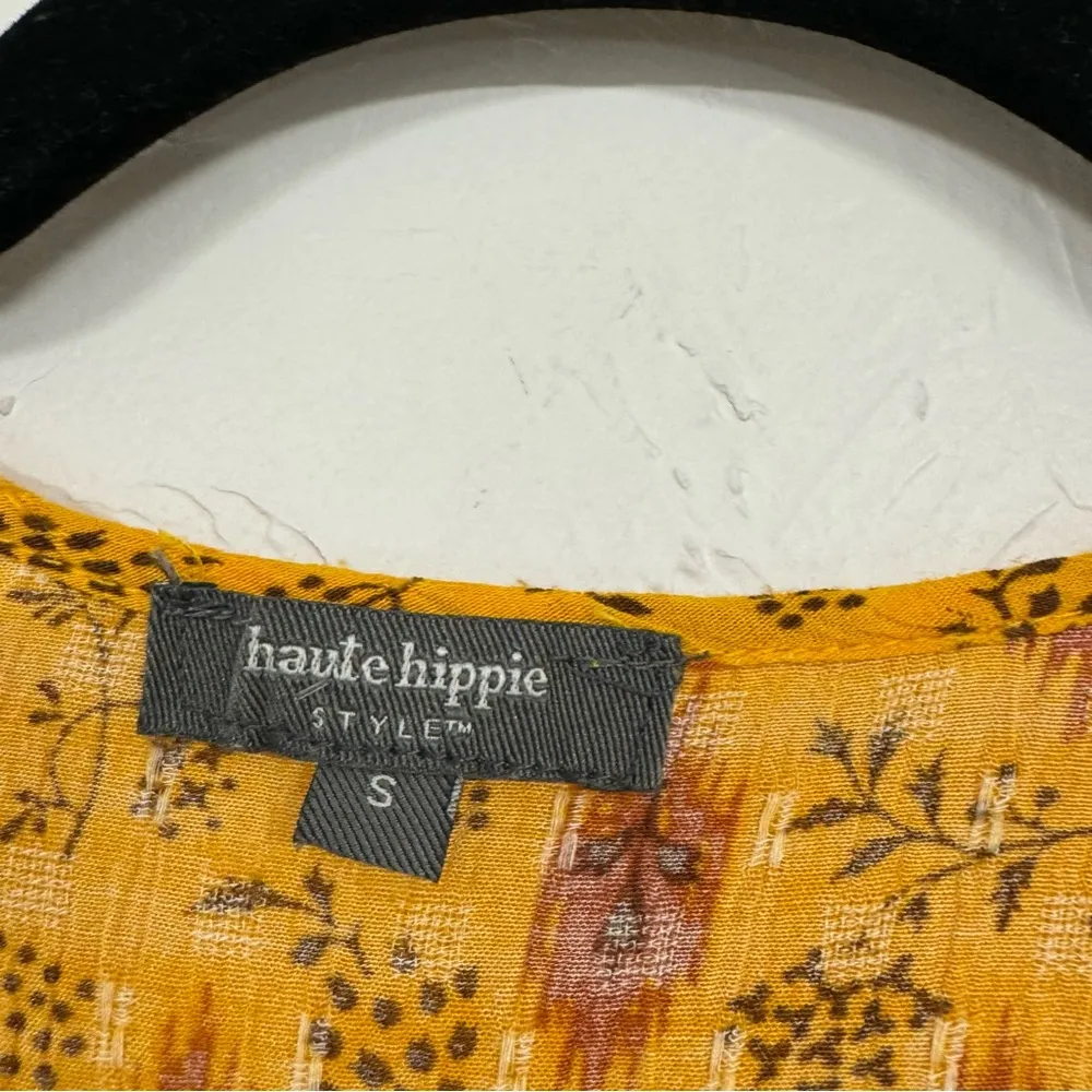 Haute Hippie Yellow Ditsy Floral Blouse Women’s S Flutter Sleeve Boho Girly Top - Image 5