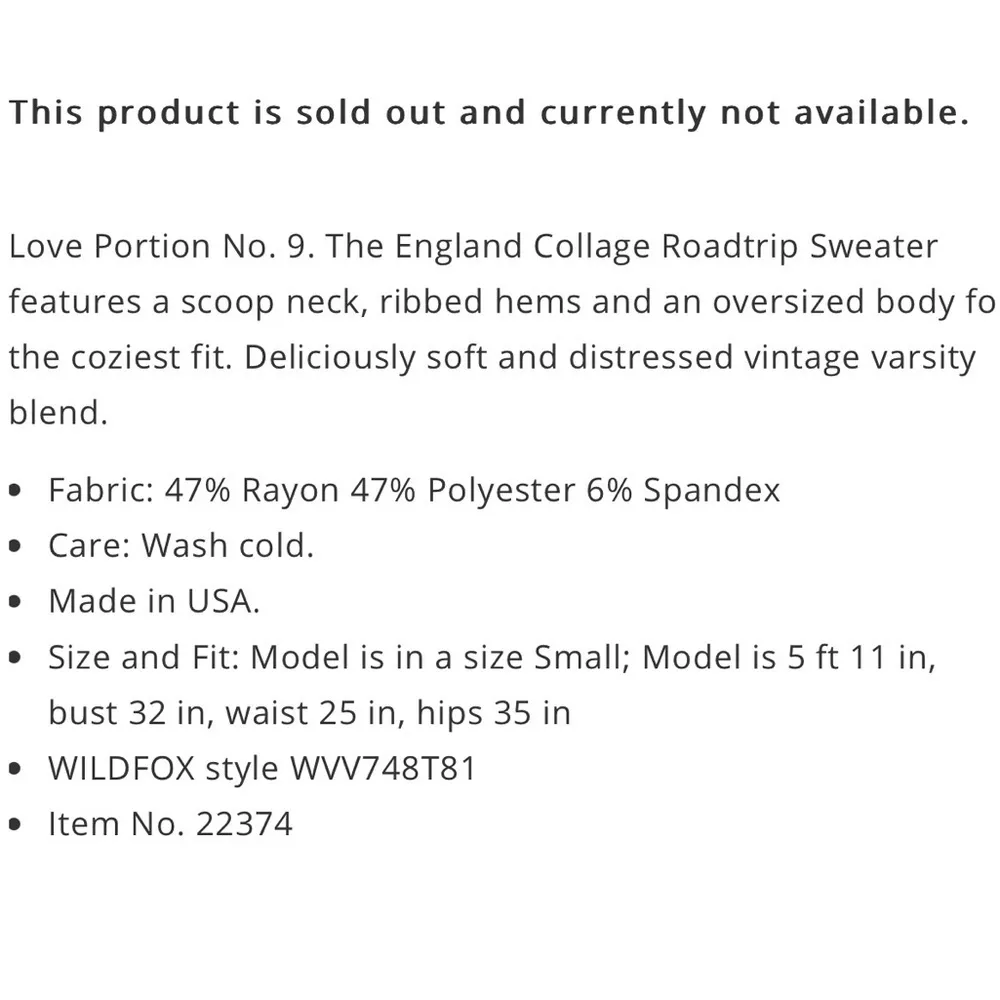 Wildfox Rare England Collage Roadtrip Oversized Blue Sweatshirt Women’s Size S - Image 7